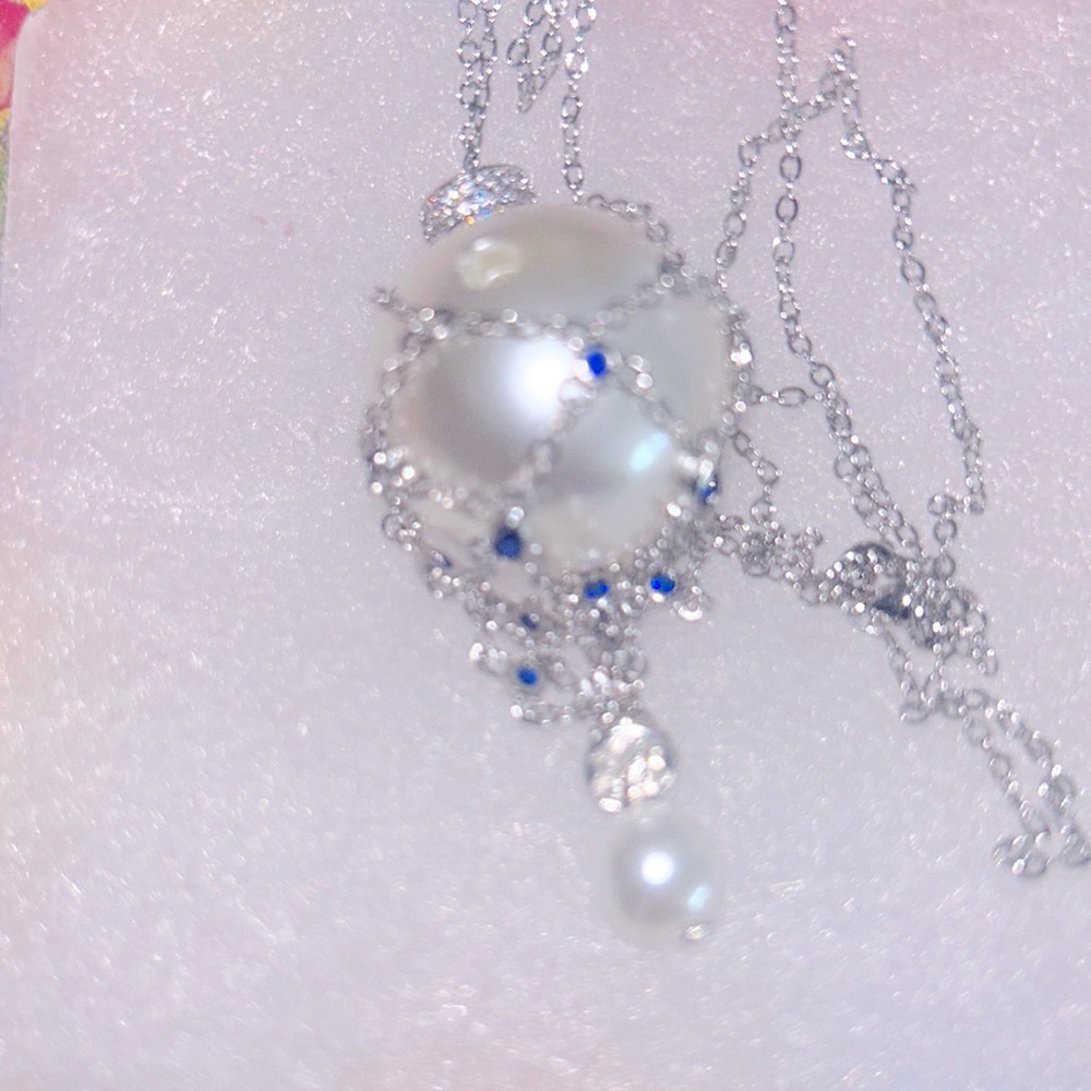 COPY - Handmade Faux 20mm Pearl and Cubic zirconia 28” Necklace